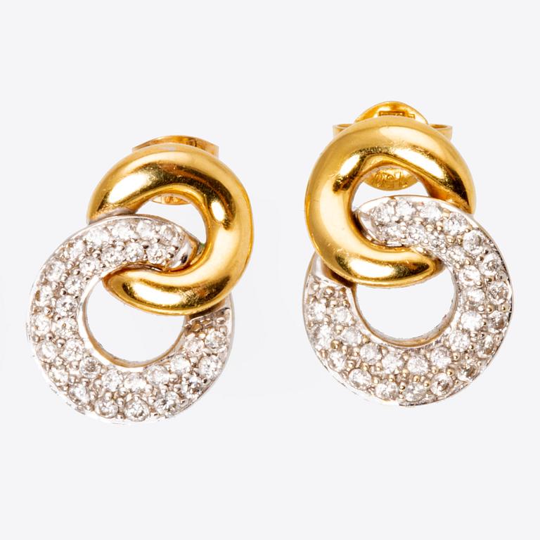Earrings 18K gold and whitegold and gold brilliant-cut diamonds approx 0,50 ct W/SI.