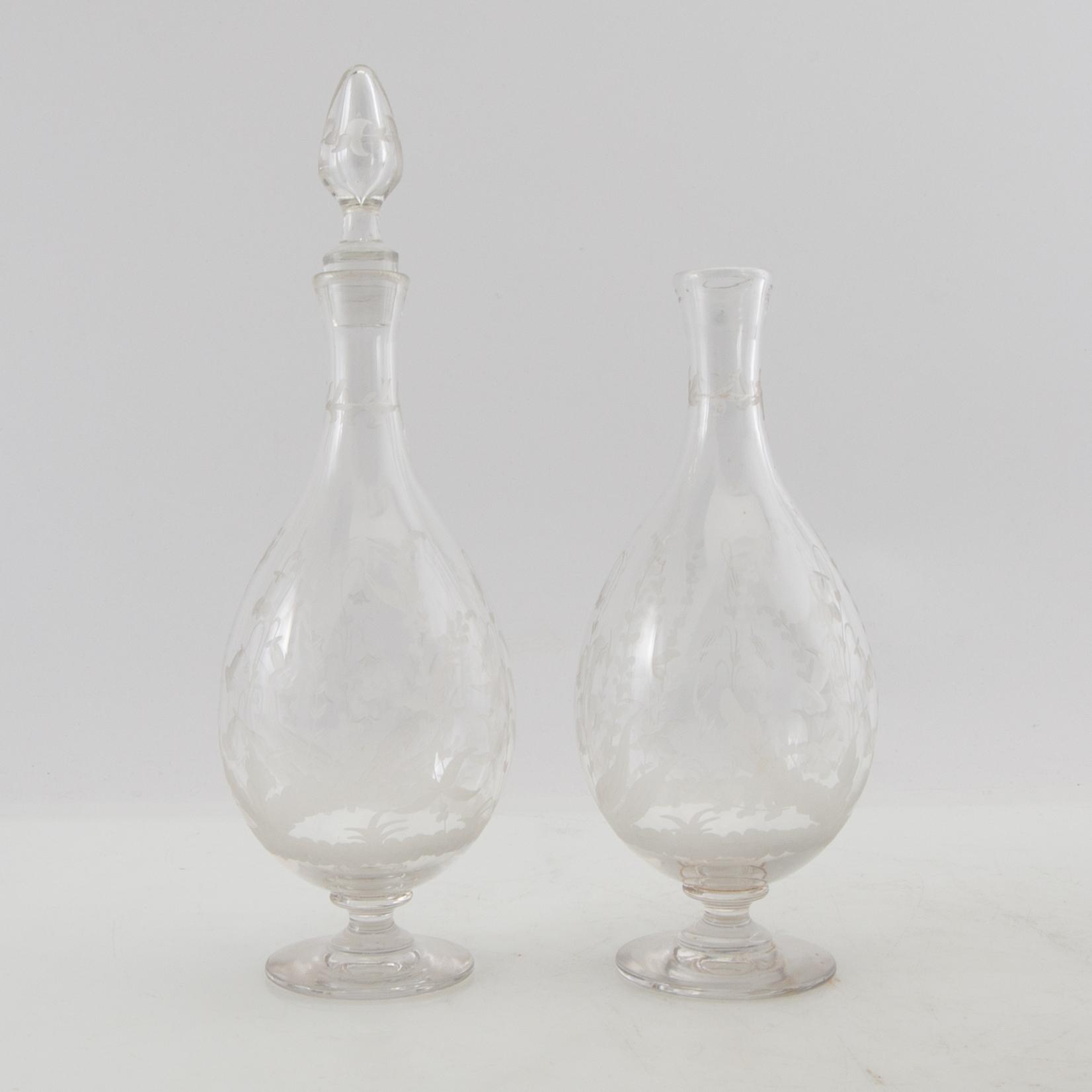 Simon Gate, wine glasses 15 pcs and decanters 2 pcs first half of the 20th century.