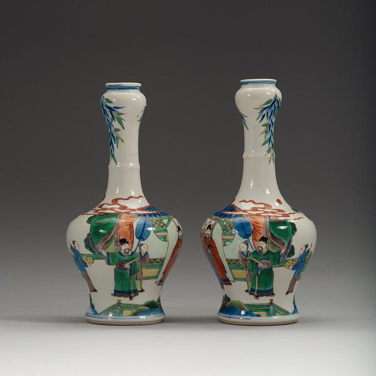 A pair of wucai vases, Republic, with Chenghuas six character mark.