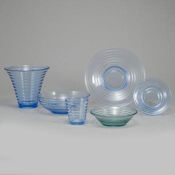 AINO AALTO, servisdelar, 10 st, glas, "Bölgeblick", Karhula, Finland, 1930-tal.