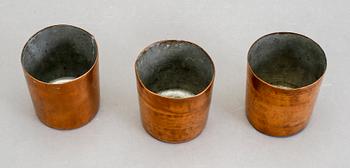 BÄGARE, 3 st, koppar, 1800/1900-tal.
