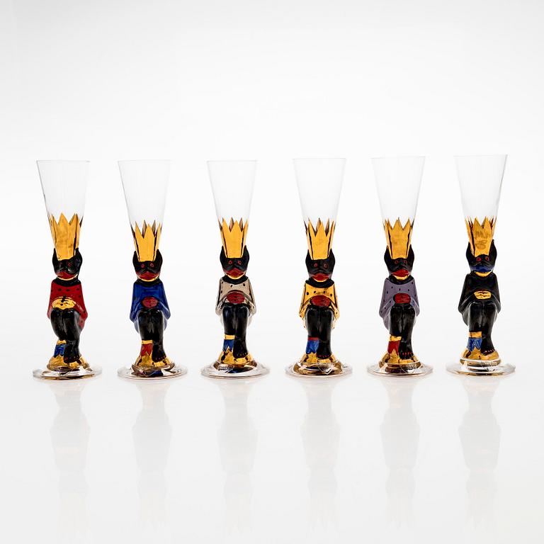 Gunnar Cyrén, snapsilaseja, 6 kpl, ns. "Djävulsglas" (paholaislasi), Nobel-astiastosta, Orrefors.