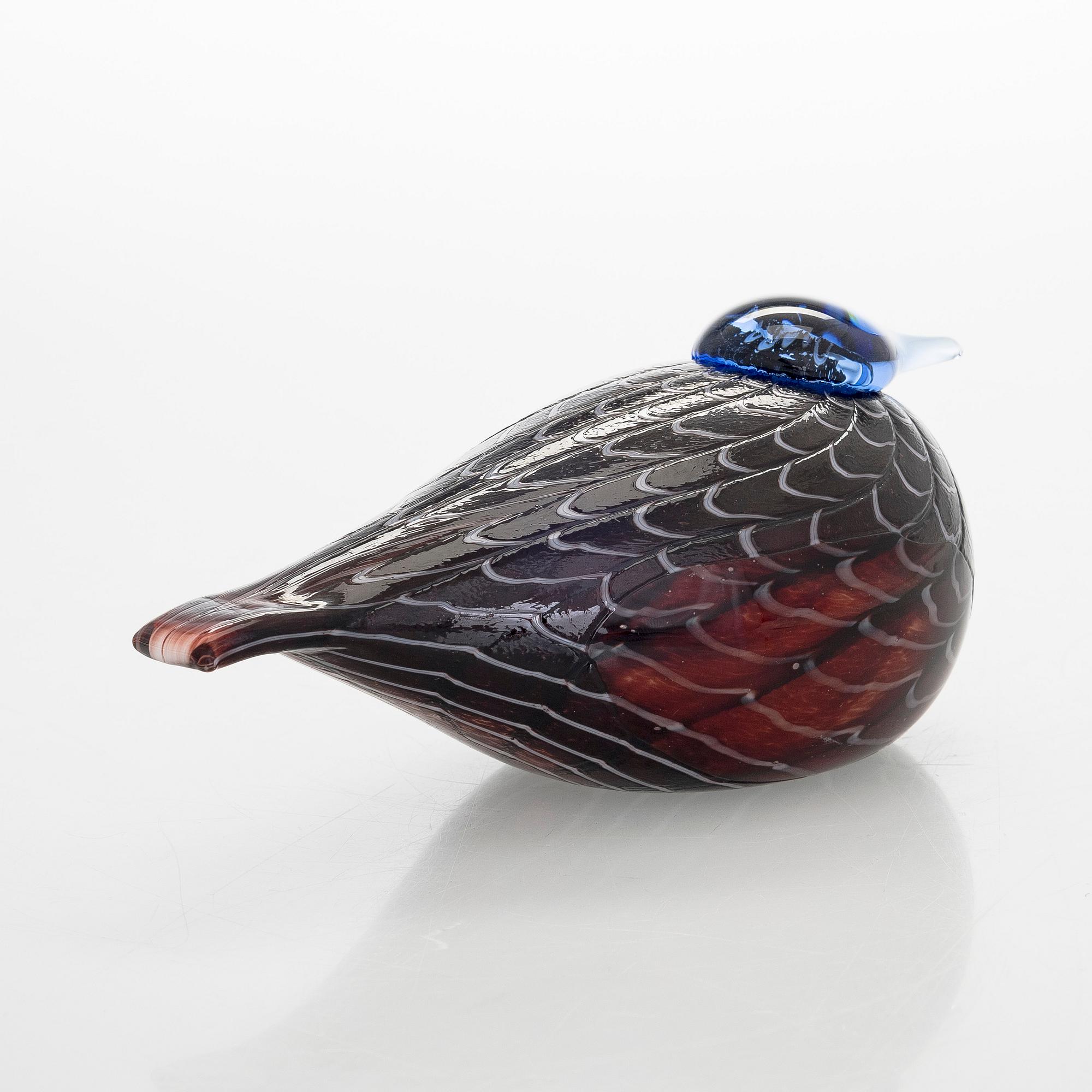 Oiva Toikka, glasfågel, signerad Oiva Toikka Nuutajärvi Notsjö Turun Sanomat.