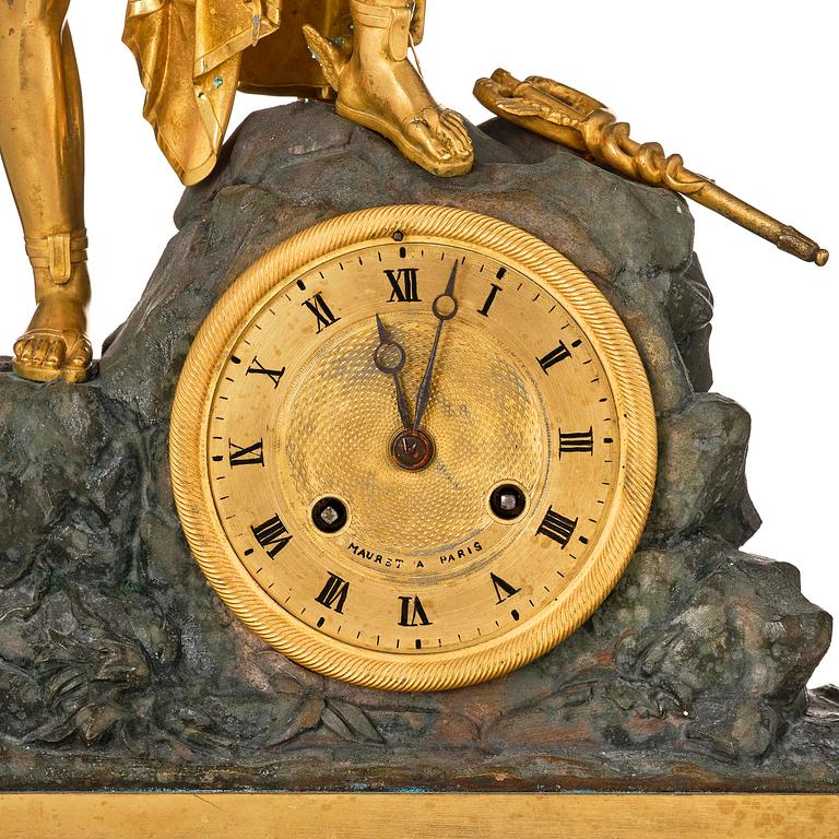 A French Empire ormolu and patinated bronze mantel clock, Paris, early 19th century.