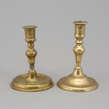 TWO BRONZE CANDLESTICKS, 18th century.