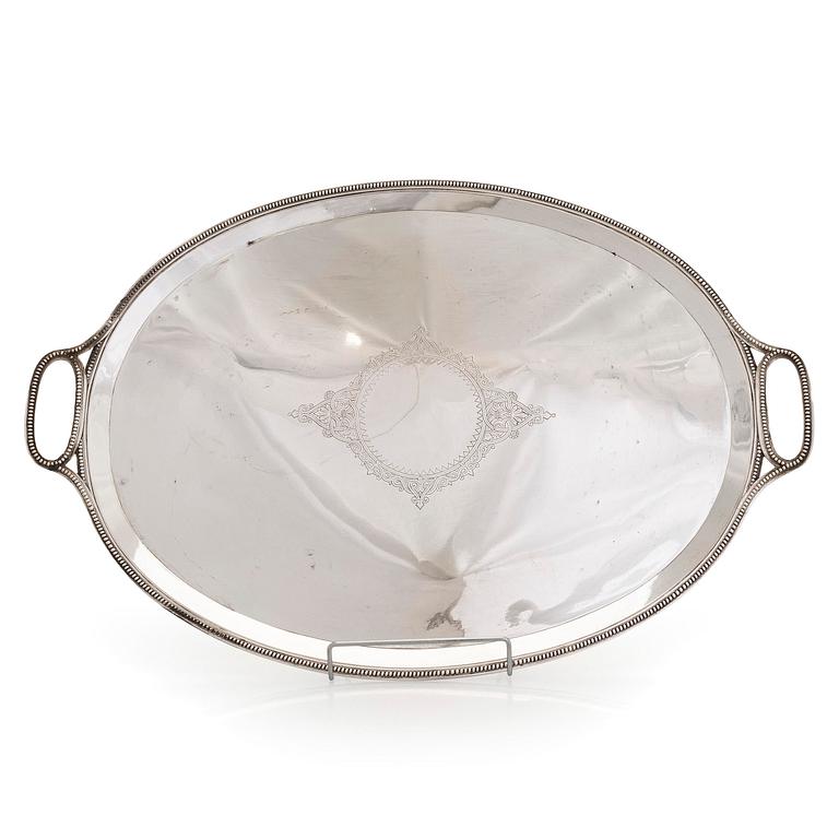 A Khlebnikov silver tray, with the Imperial court supplier's mark, Moscow 1888.