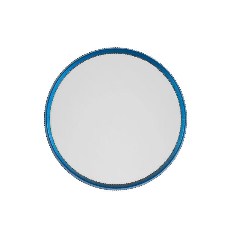 An Otto Schulz blue artificial leather wall mirror, Boet, Gothenburg 1940's-50's.