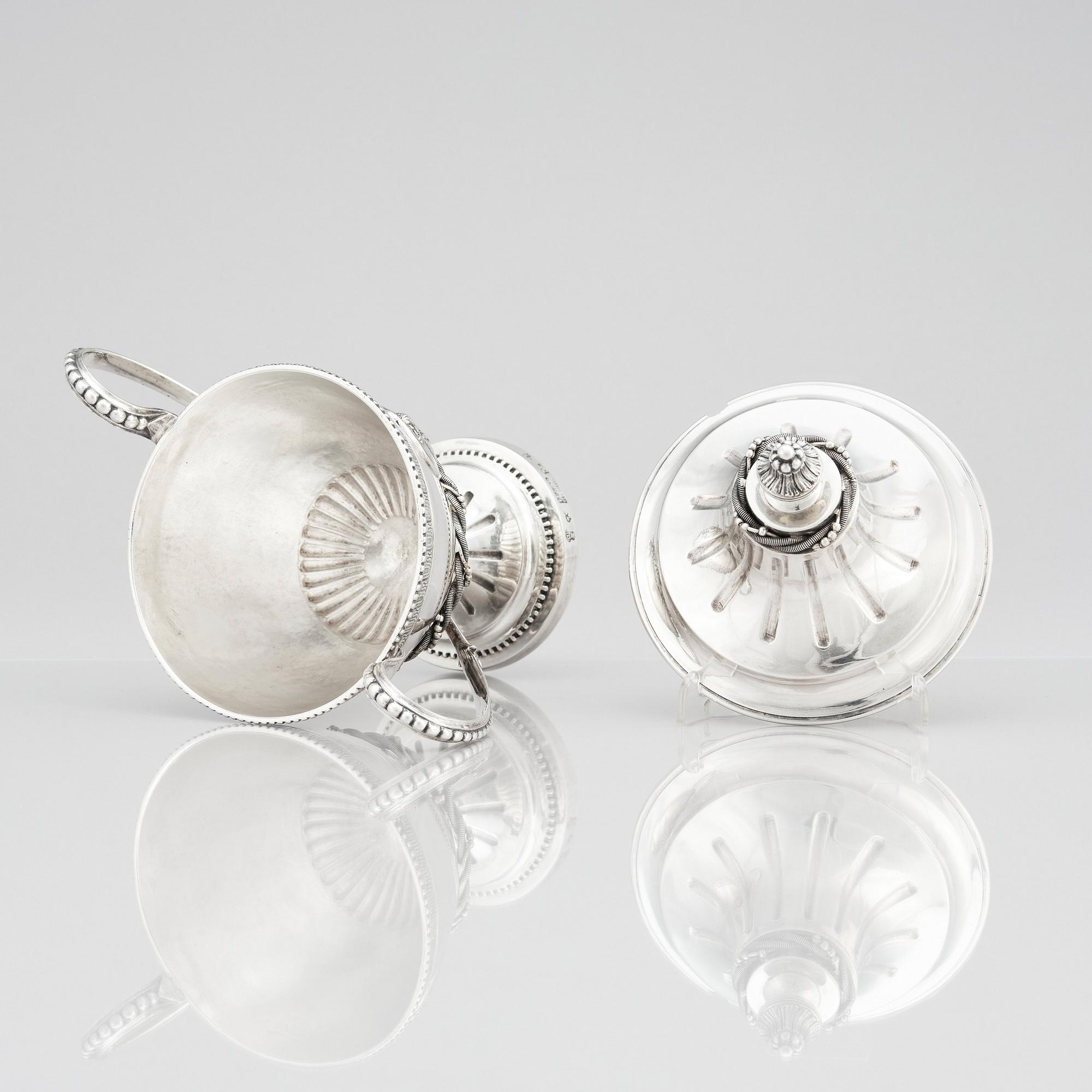 A Swedish Gustavian 18th century silver sugar bowl with lid, mark of Johan Fagerberg, Karlskrona 1788.