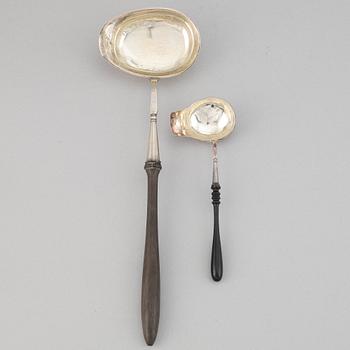 Two silver ladles, by Carl August Nilsson, Malmö, 1882, and Isak Gustaf Sundström, Söderköping, 1875.