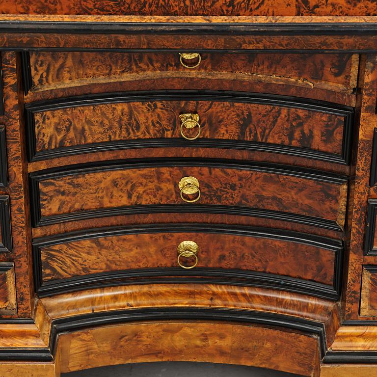 A Swedish burr-elm late baroque writing cabinet, first part 18th century.