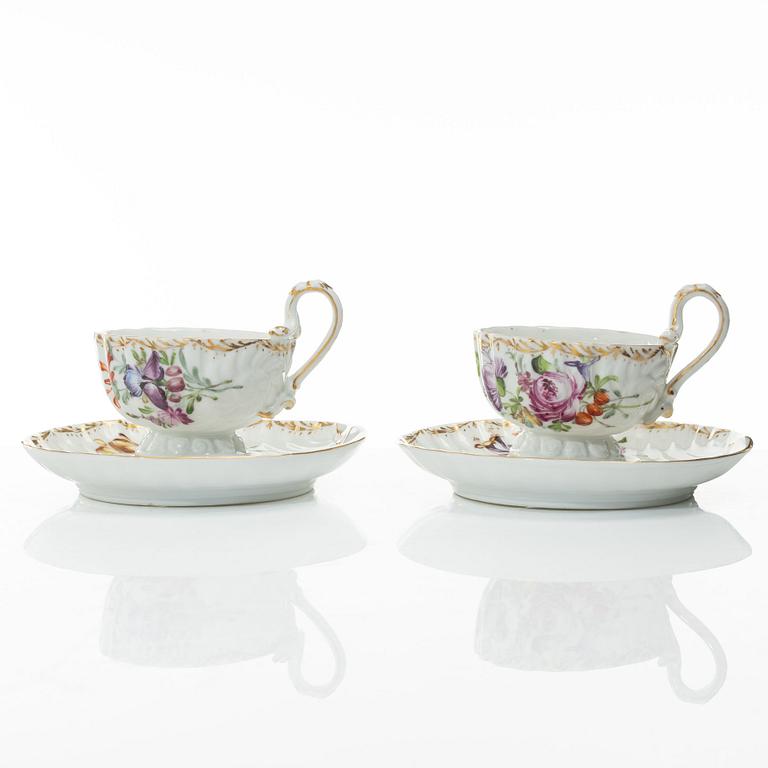 A set of ten porcelain coffee cups with saucers, Meissen-like mark, first half of the 20th Century.