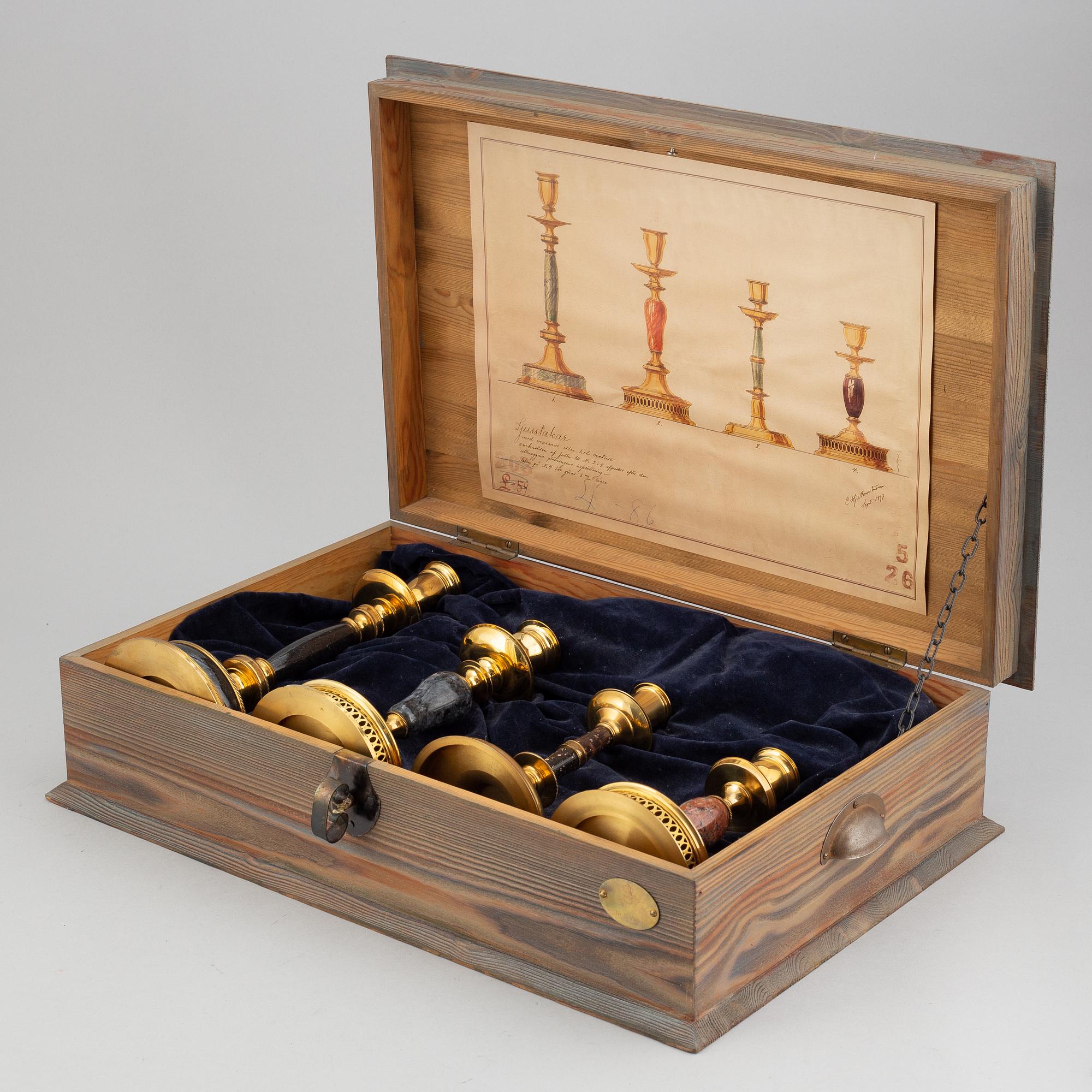 Carl Hjalmar Norrström, efter. Ljusstakar, 4 st, i låda, Skultuna , samtliga numrerade 224/300, 1997.