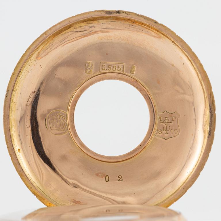 Fickur, jaktur, 14K guld, 32,5 mm.