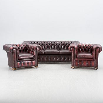 SOFFGRUPP, 3 delar, Chesterfield-stil. 1900-talets slut.