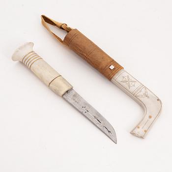 A reindeer horn knife by Nikolaus Fankki, before 1963, signed.