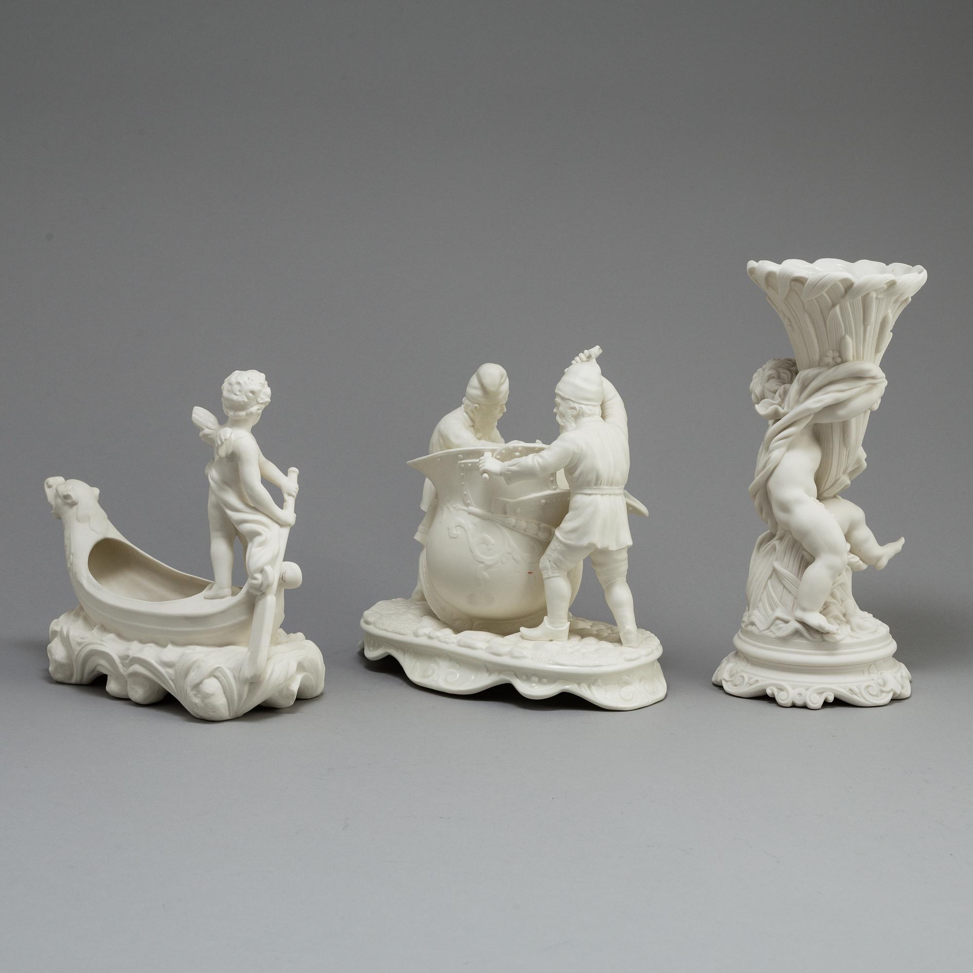 TWO PARIAN BOWLS AND A VAS, Gustafsberg and Rörstrand, ca 1900.