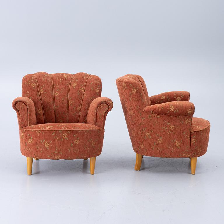 Pair of armchairs, Swedish modern, mid-20th century.