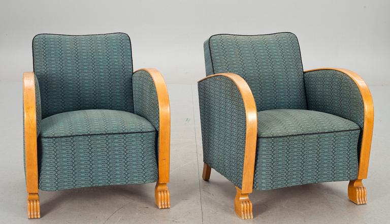 FÅTÖLJER, ett par, Art deco, 1900-talets första hälft.