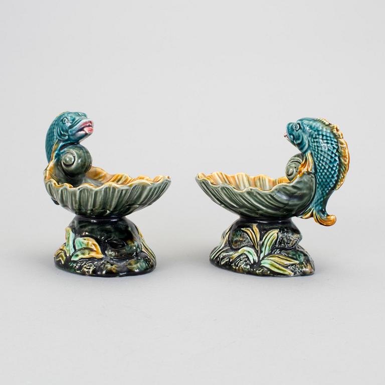a pair of Jugend maiolica salt cellars by Rörstrand.