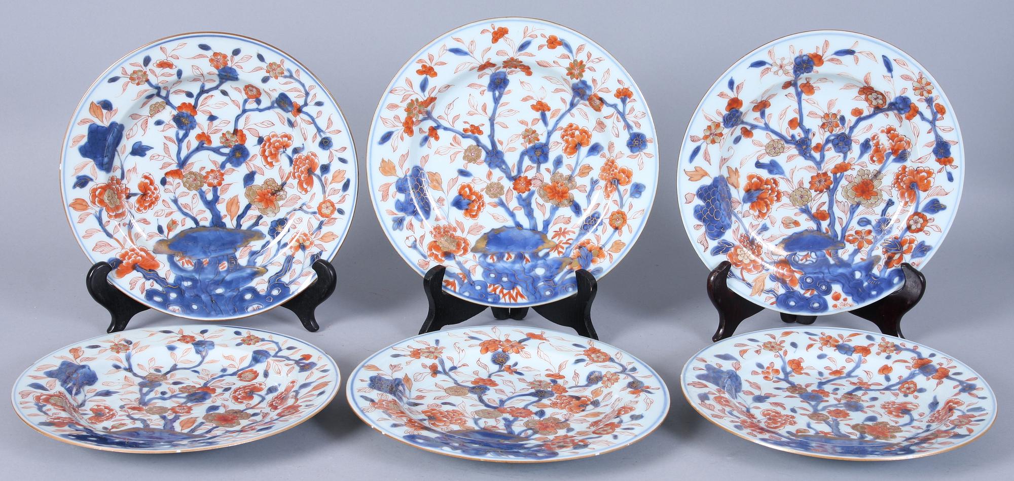 TALLRIKAR, 6 st, porslin, Kina, 1700-tal.