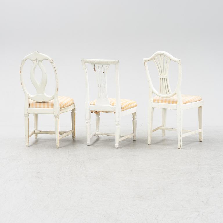 Stolar, 3 st olika modeller, gustavianska, 1700-talets andra hälft.