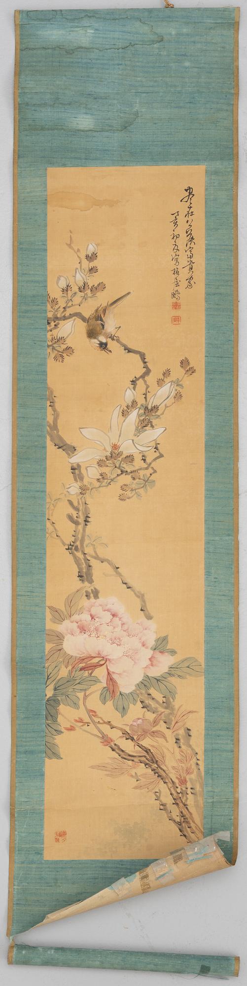 Unidentified artist, "Bird with Magnolia and Peony", China, late Qing dynasty / first part of the 20th century.