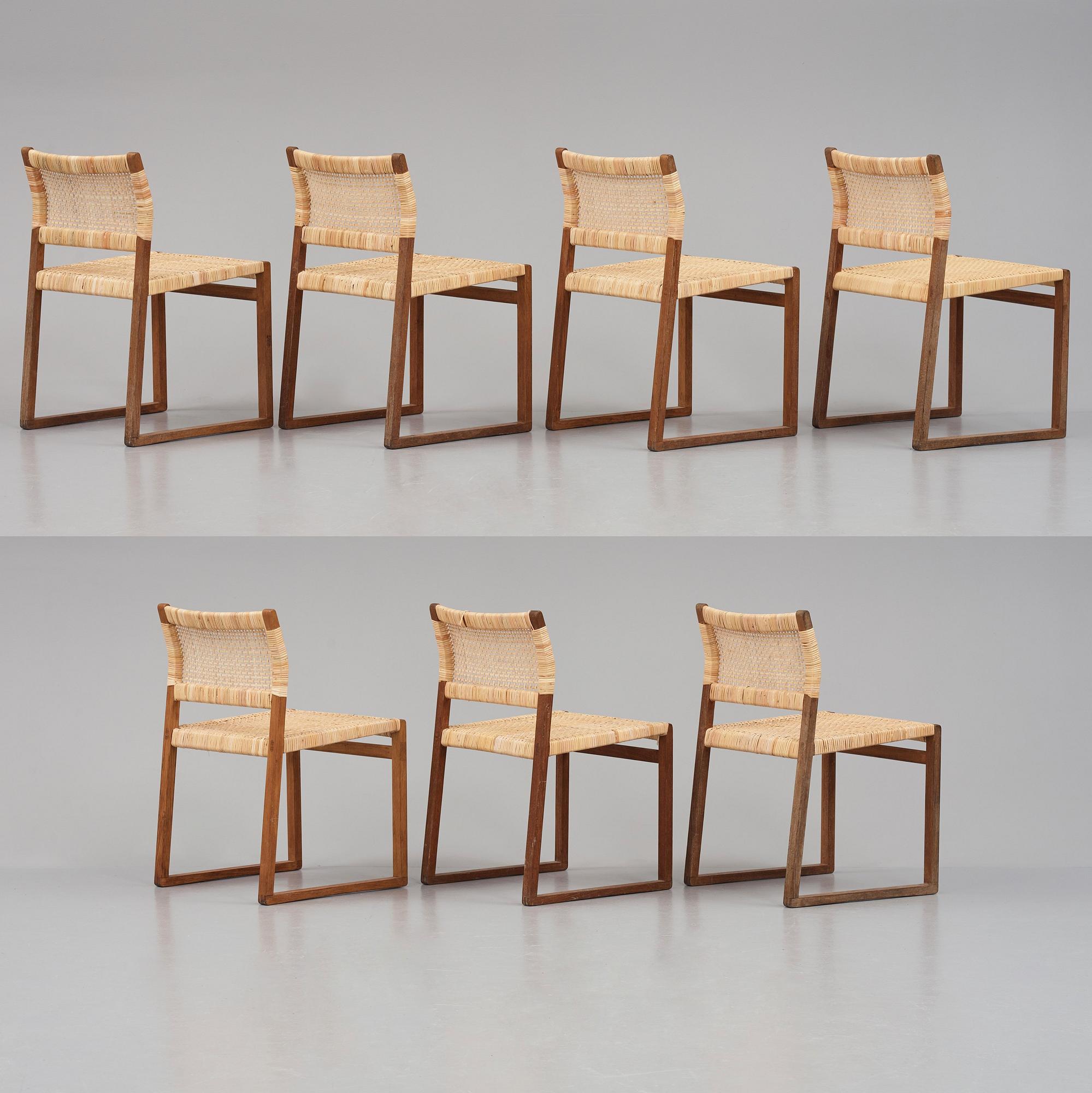 Børge Mogensen, a set of seven oak and rattan 'BM61' chairs, Fredericia Denmark.