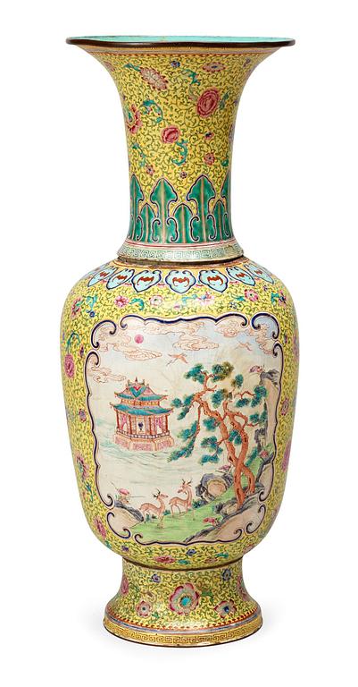 An enamel on copper vase, Qing dynasty (1644-1912).