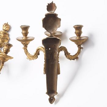 A pair of presumably Gustavian three-light wall-lights, late 18th century.