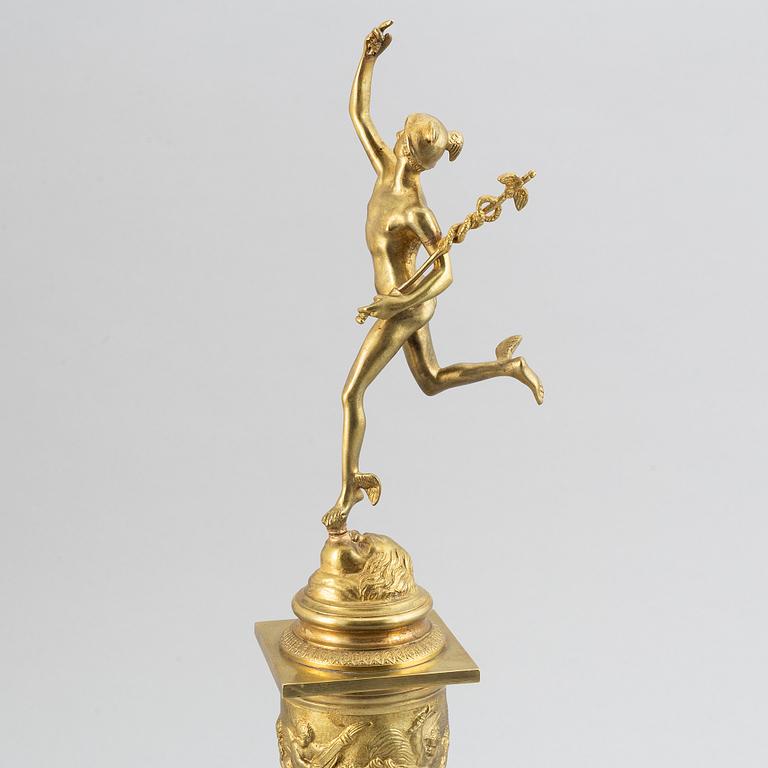 A brass sculptur of Hermes, after Giambologna, around the year 1900.