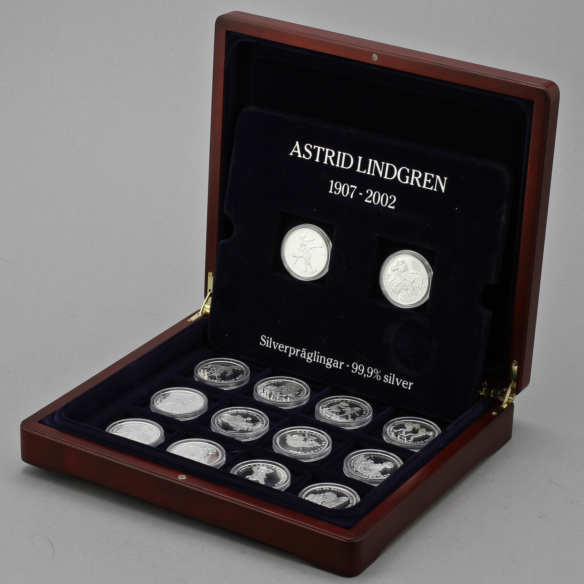MYNT, 14 st, silver, "Bevara Astrid Lindgrens barnvärld", 1900/2000-tal. Tot vikt 370 gr.