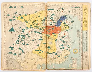 Historisk karta över Kina, träsnitt efter Nagakubo Sekisui (1717-1801).