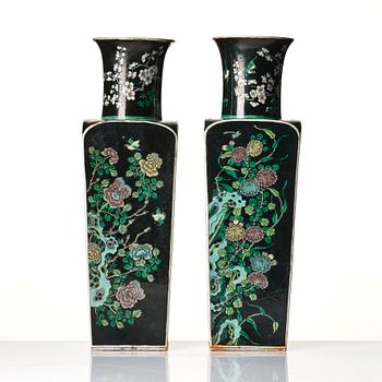 A pair of 'famille noire' vases, Qing dynasty, 19th Century.