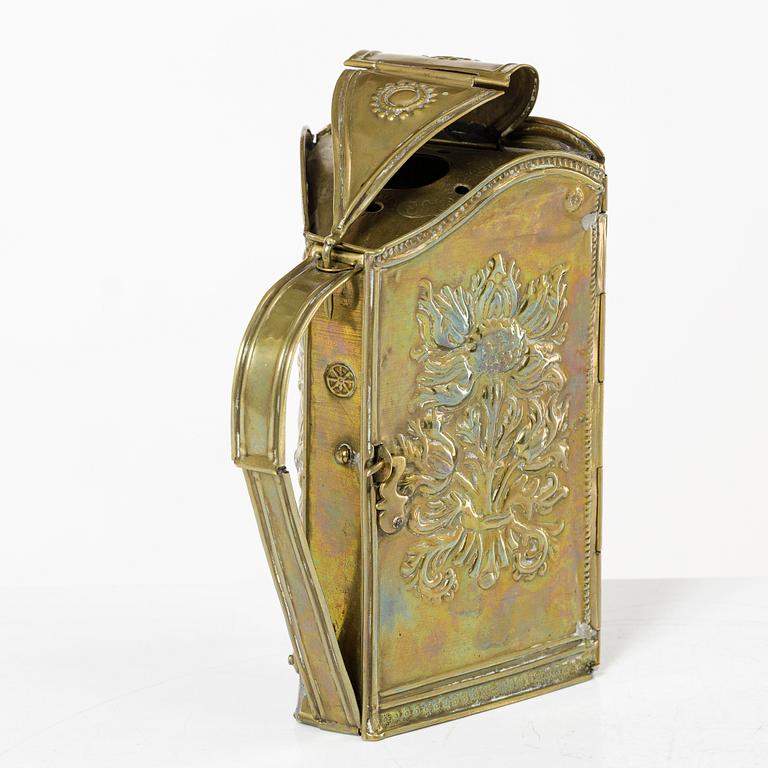 A Swedish repousse brass collapsible travel-lantern, circa 1800.
