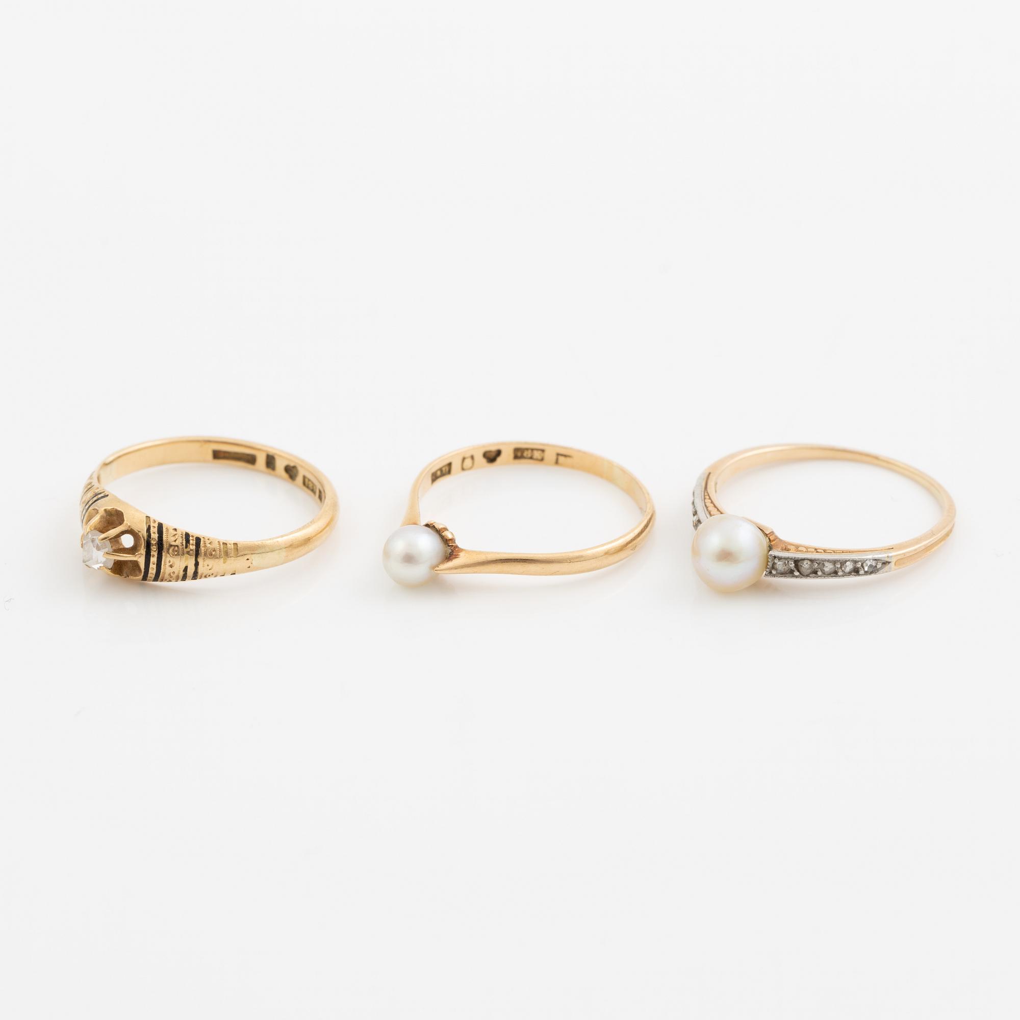 Ring, six pieces, 18K gold with, among other things, pearls and rose-cut diamond.