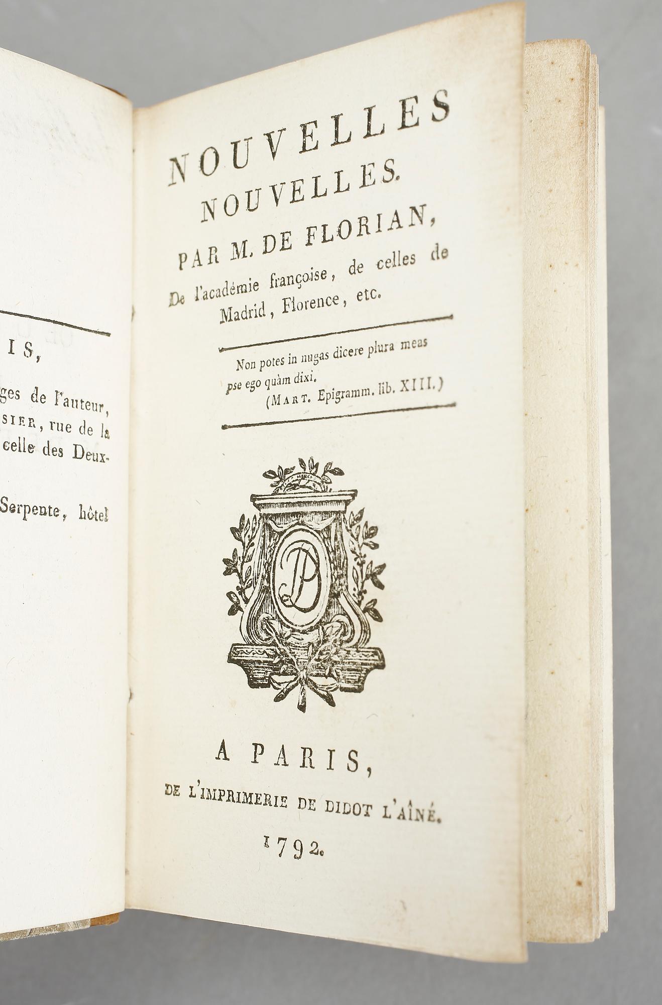 JEAN-PIERRE CLARIS DE FLORIAN, 10 vol, Oeuvre de Florian, Paris 1786-93 resp sannolikt tidigt 1800-tal.