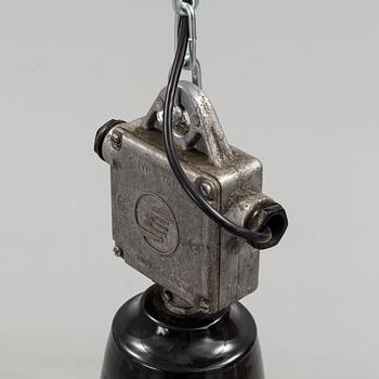 A mid 20th century metal ceiling light. Height ca 55 cm.