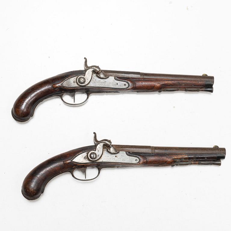 A apir of percussion pistols, signed David Bars, Stockholm (1686-1759),