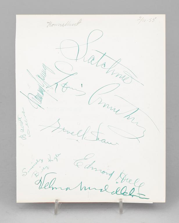 AUTOGRAFER, 7 st, Louis Armstrong med band,  egenhändigt signerade. Konserthuset 2/10 1955.