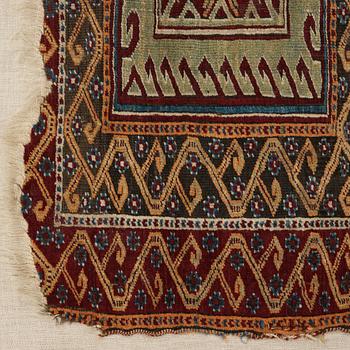 A CARPET FRAGMENT. An antique Central Anatolian Saff. 152,5 x 140,5 cm.