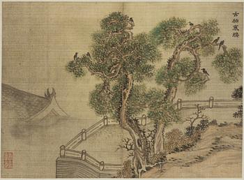 Målningar, två stycken, oidentifierade konstnärer, akvarell och tusch på siden resp papper, Kina, 1900-tal.