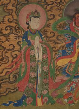 Two Chinese scroll paintings of Heavenly and Earthly Deities from the Water-Land Ritual, late Qing dynasty.