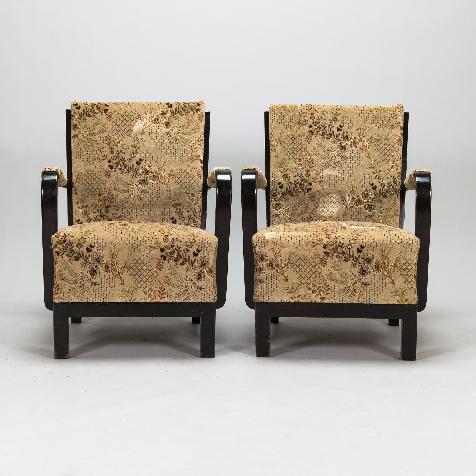 A pair of 1930s 'Panu' armchairs model 234, Asko Finland.