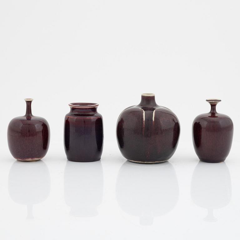 Rolf Palm, three stoneware vases, Mölle, and Stig Lindberg a stoneware vase, Gustavsberg Studio.