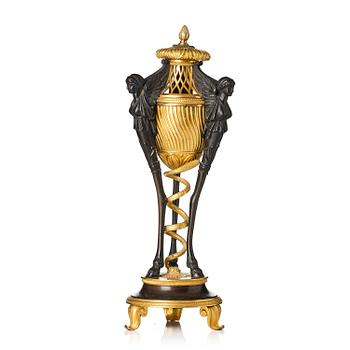 42. A French gilt and patinated bronze Empire-style brûle-parfum, later part 19th century.