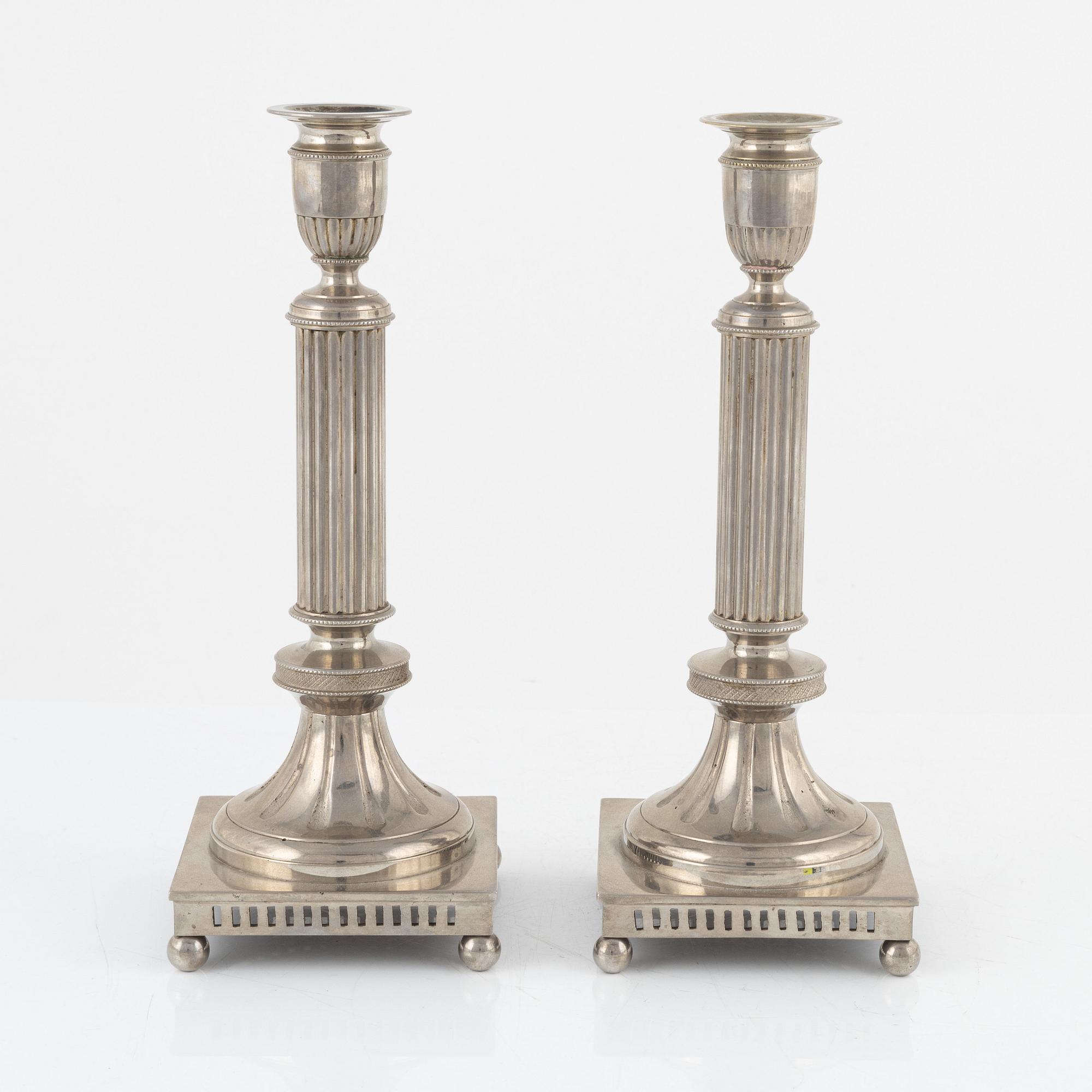 Carl Keijser & Co, a pair of Gustavian style candlesticks, first half of the 20th Century.