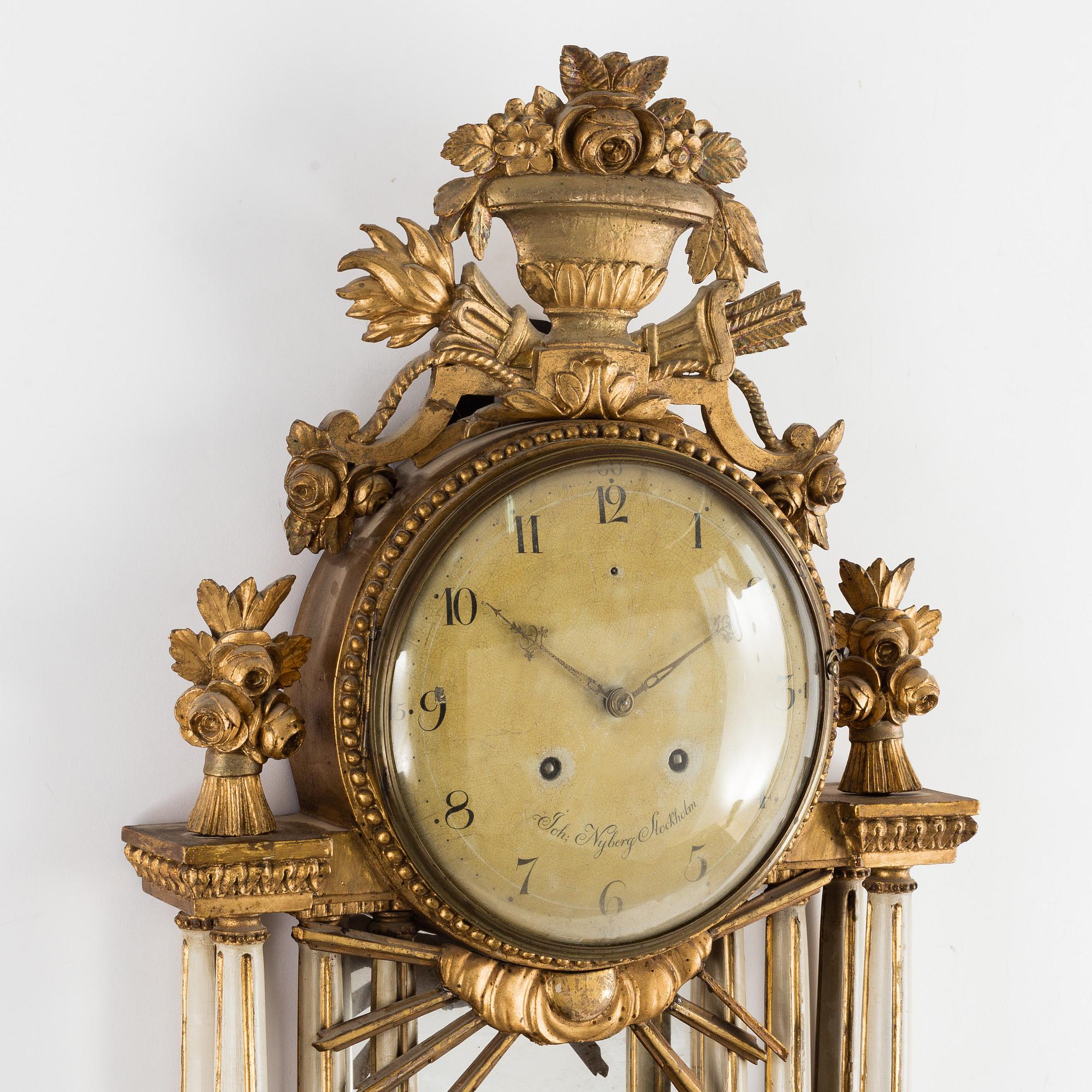 A late Gustavian wall clock by Johan Nyberg (master in Stockholm 1787-1801).