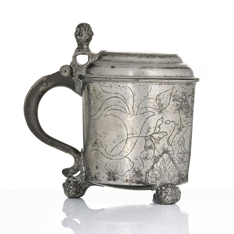 A pewter tankard by G. Östling, Vimmerby 1777.