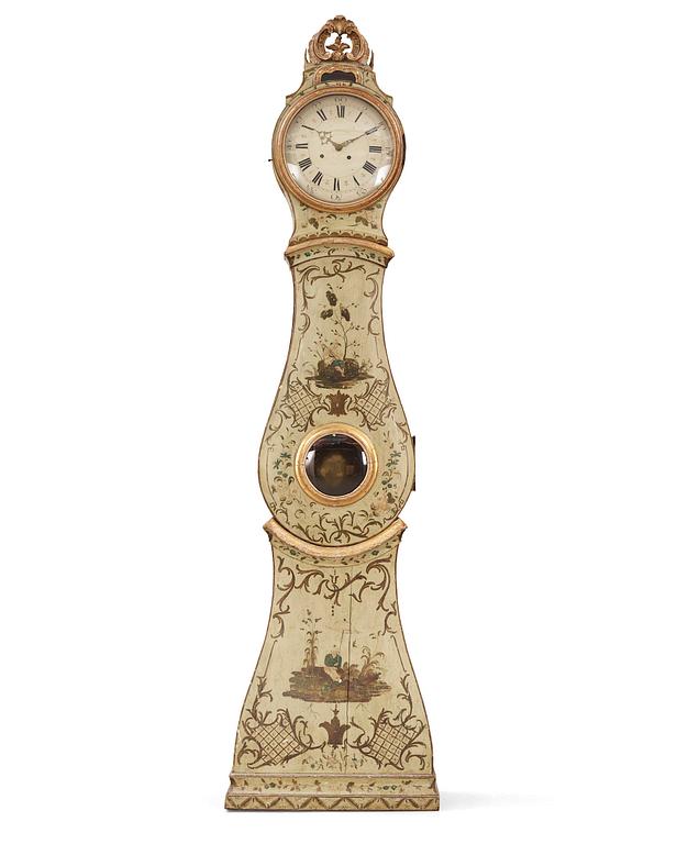 A Swedish rococo polychrome-painted longcase clock, Stockholm, later part 18th century.