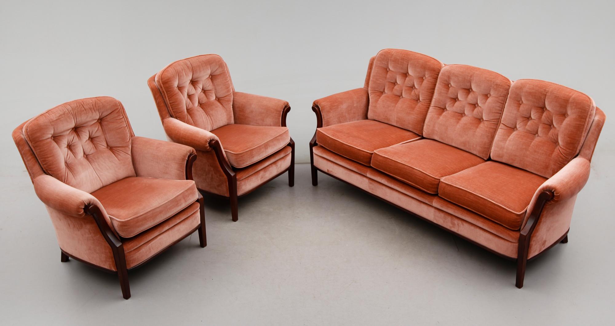 SOFFA OCH FÅTÖLJER, 1 par, Bröderna Andersson, Ekenässjön, 1900-talets andra hälft.